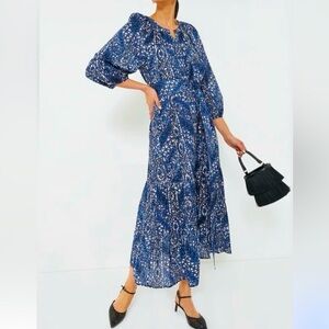 NWT Tuckernuck Montecitos Lyles Midnight Navy Floral Maxi Dress, 3/4 Sleeve, XS